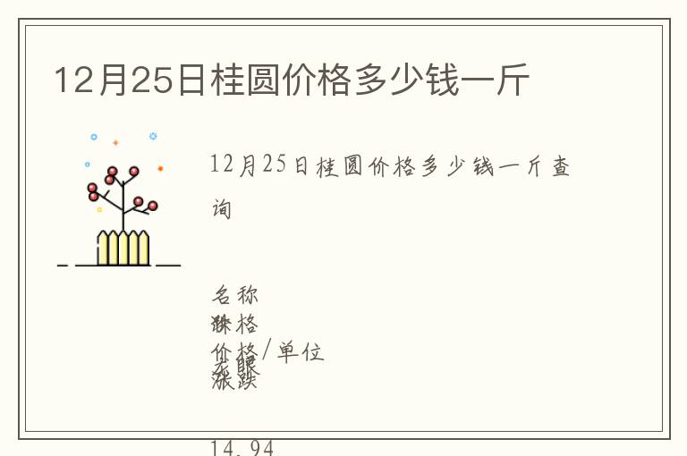 12月25日桂圆价格多少钱一斤