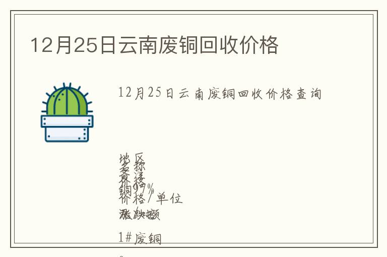 12月25日云南废铜回收价格
