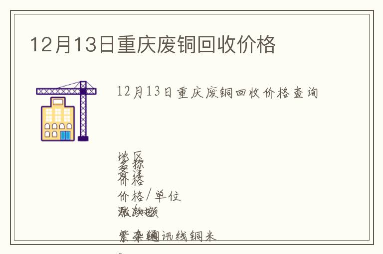 12月13日重庆废铜回收价格