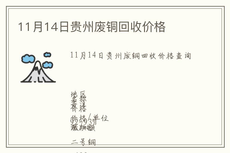11月14日贵州废铜回收价格