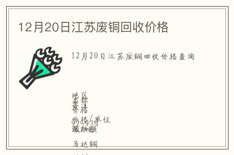 12月20日江苏废铜回收价格