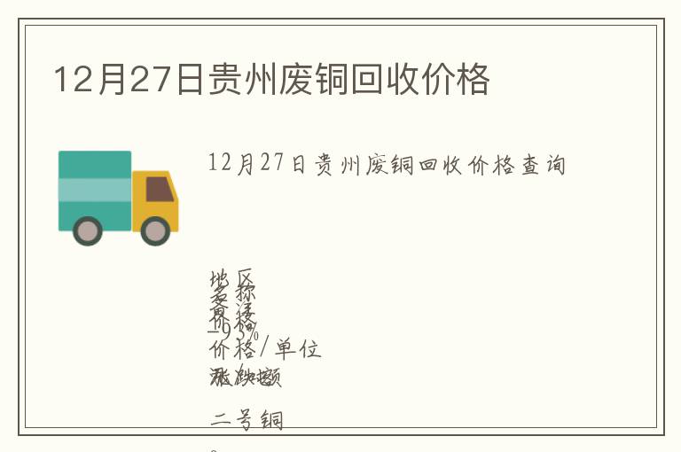 12月27日贵州废铜回收价格
