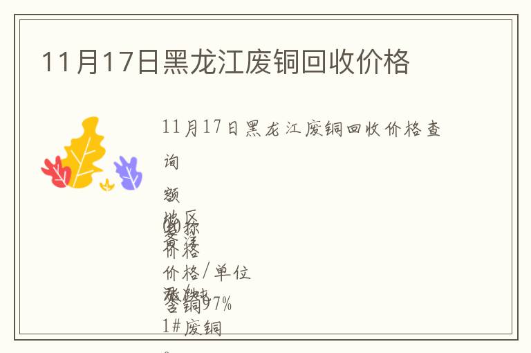 11月17日黑龙江废铜回收价格