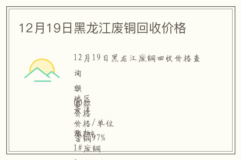 12月19日黑龙江废铜回收价格