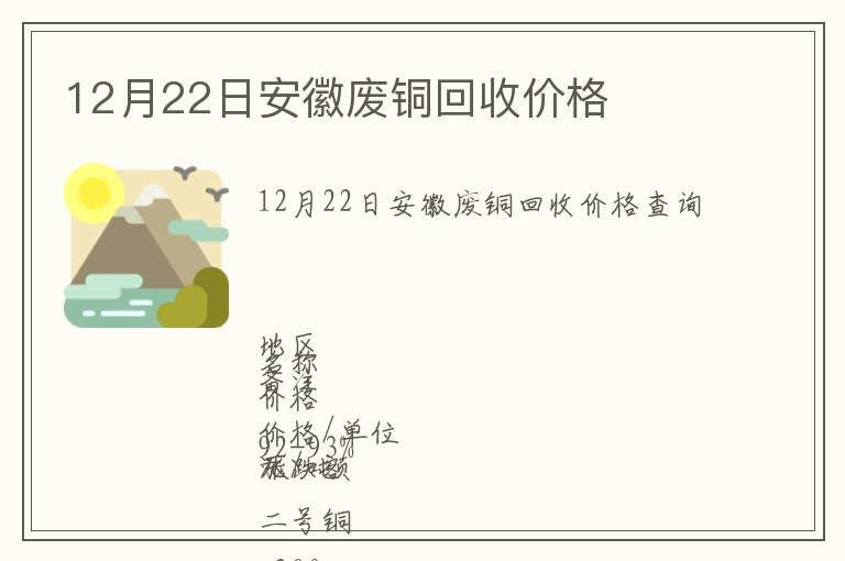 12月22日安徽废铜回收价格
