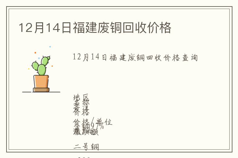 12月14日福建废铜回收价格