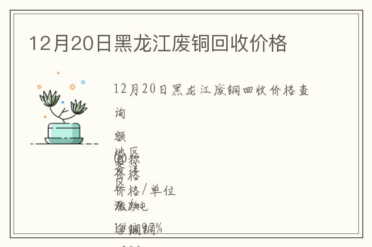 12月20日黑龙江废铜回收价格