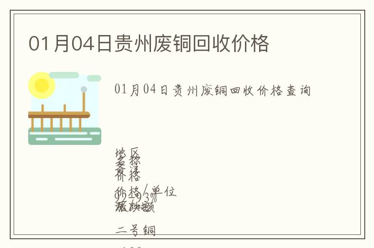 01月04日贵州废铜回收价格