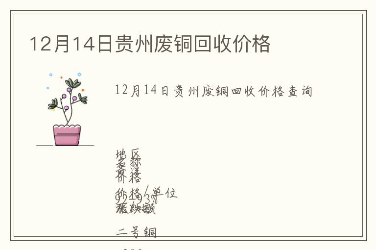 12月14日贵州废铜回收价格