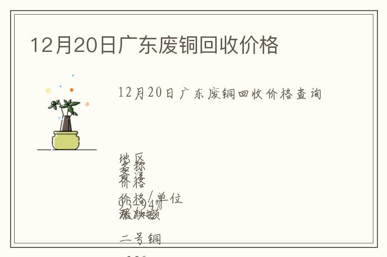 12月20日广东废铜回收价格